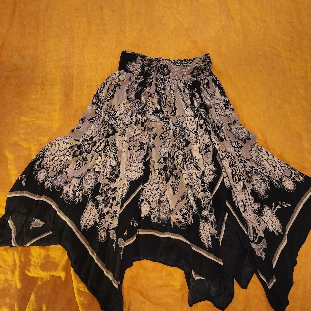 Bohemian Black and Cream Floral Skirt